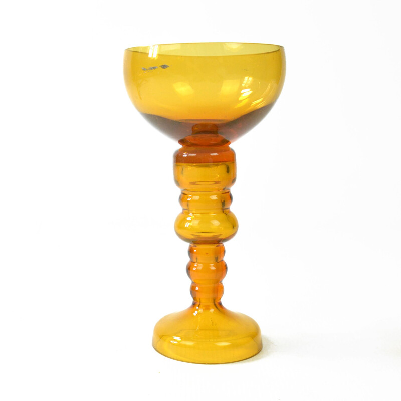 Vintage honey glass candlestick by Friedrich Kristall Germany 1970s