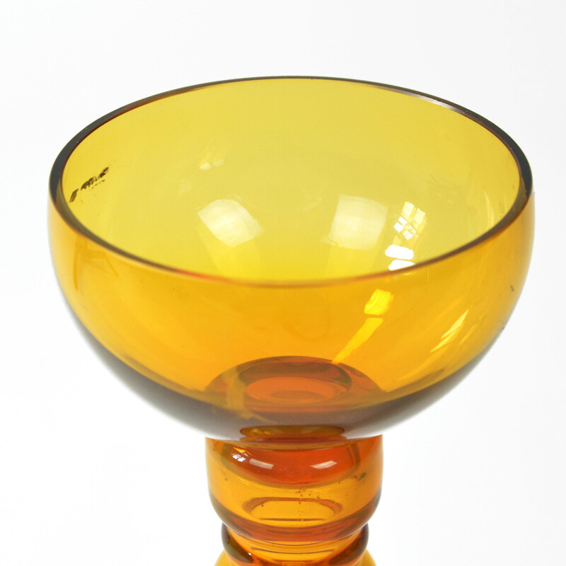 Vintage honey glass candlestick by Friedrich Kristall Germany 1970s