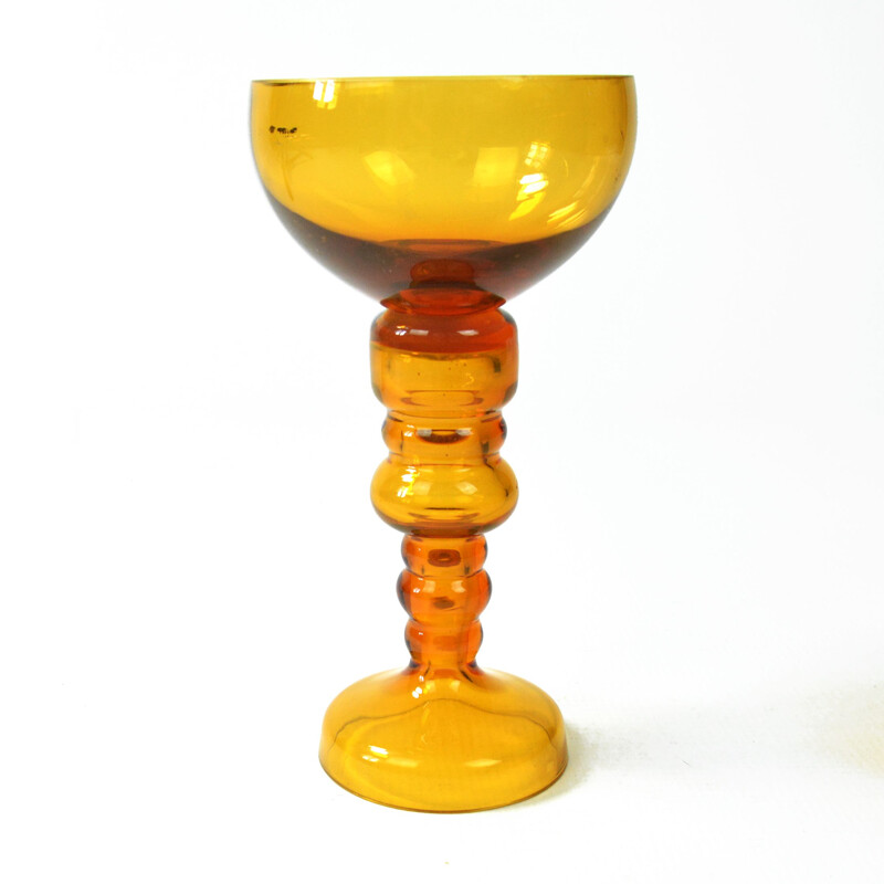 Vintage honey glass candlestick by Friedrich Kristall Germany 1970s