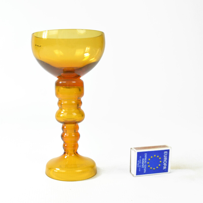 Vintage honey glass candlestick by Friedrich Kristall Germany 1970s