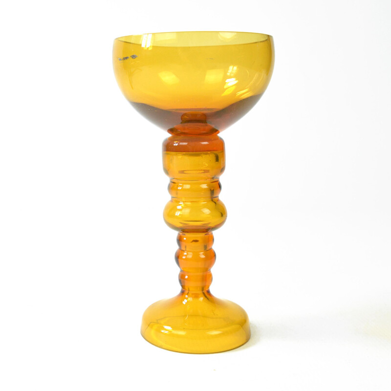 Vintage honey glass candlestick by Friedrich Kristall Germany 1970s