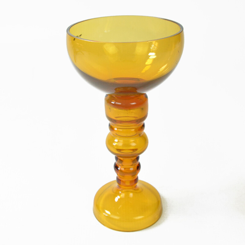 Vintage honey glass candlestick by Friedrich Kristall Germany 1970s