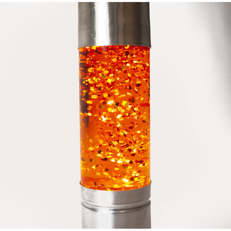 Lampe à lave vintage en aluminium brossé paillettes orange 1970