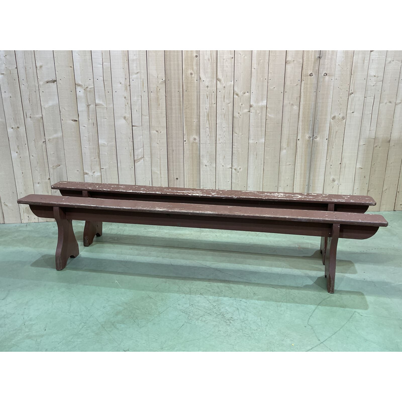 Pair of  vintage farmhouse benches in pinewood 1930s