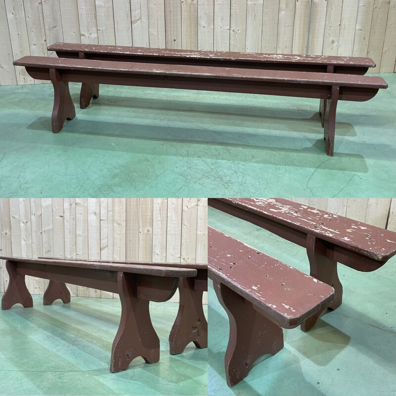 Pair of  vintage farmhouse benches in pinewood 1930s