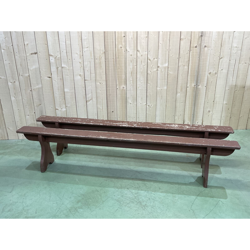Pair of  vintage farmhouse benches in pinewood 1930s