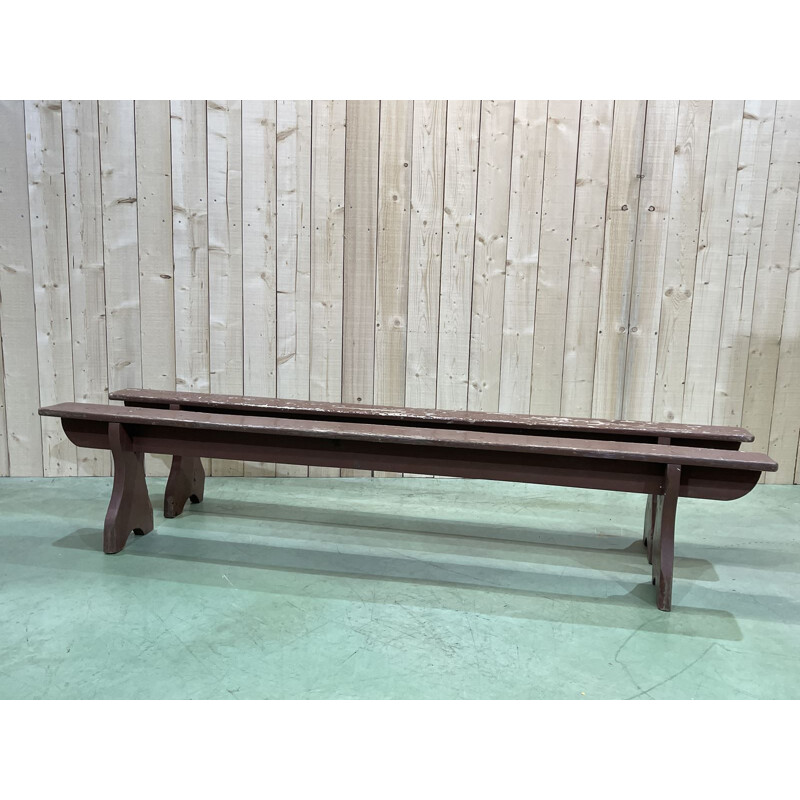 Pair of  vintage farmhouse benches in pinewood 1930s