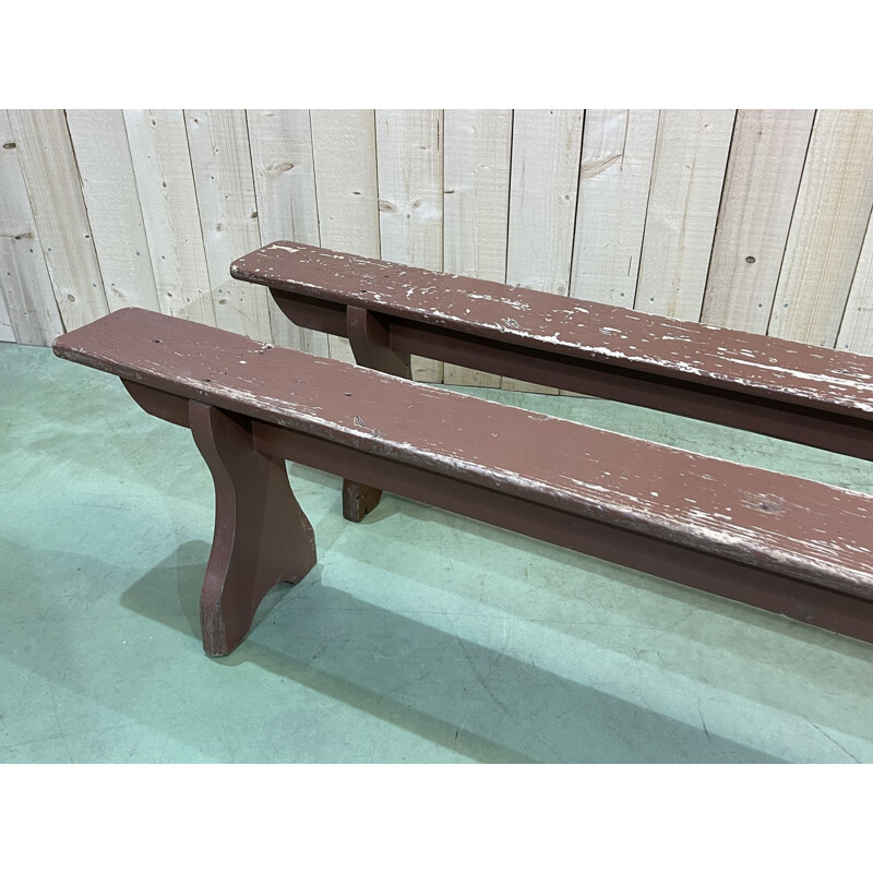 Pair of  vintage farmhouse benches in pinewood 1930s