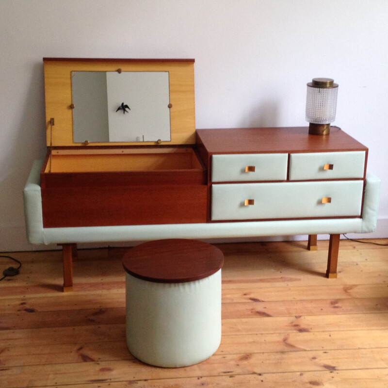 Dressing table with matching pouffe, Roger LANDAULT - 1950s