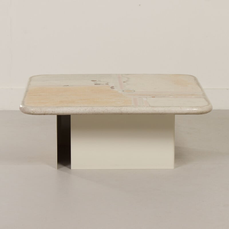 Vintage white natural stone coffee table by Paul Kingma, 1980