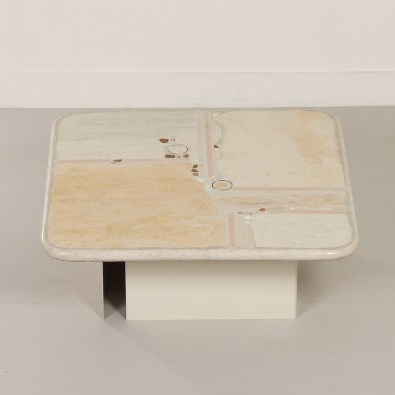 Vintage white natural stone coffee table by Paul Kingma, 1980