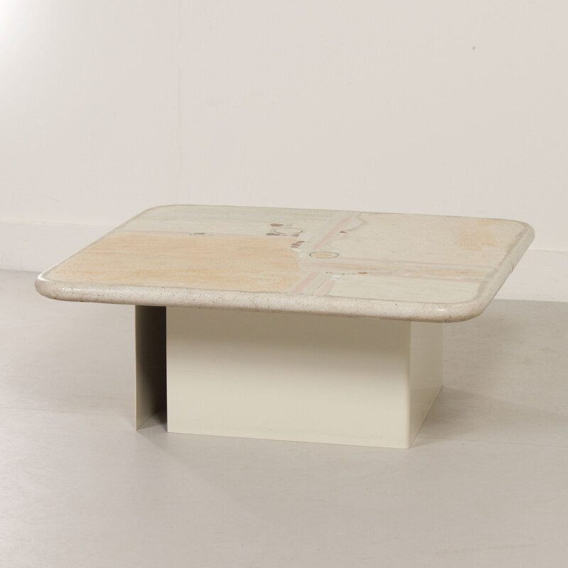 Tavolino vintage in pietra naturale bianca di Paul Kingma, 1980