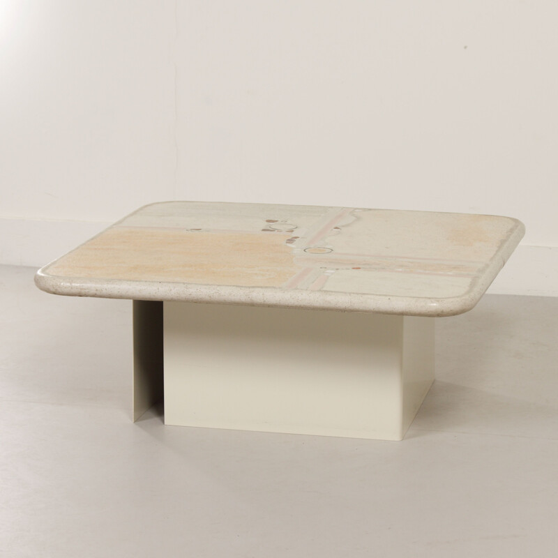 Vintage white natural stone coffee table by Paul Kingma, 1980