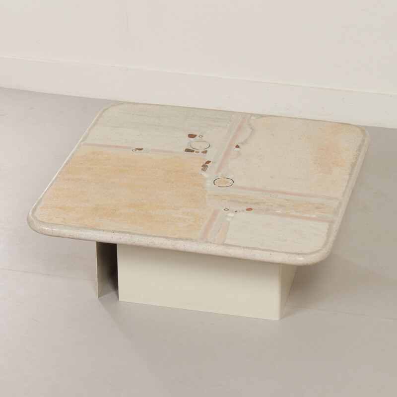 Vintage white natural stone coffee table by Paul Kingma, 1980