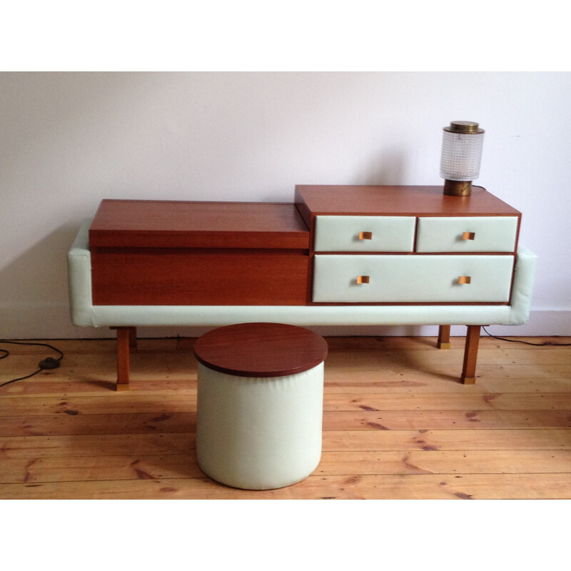 Dressing table with matching pouffe, Roger LANDAULT - 1950s