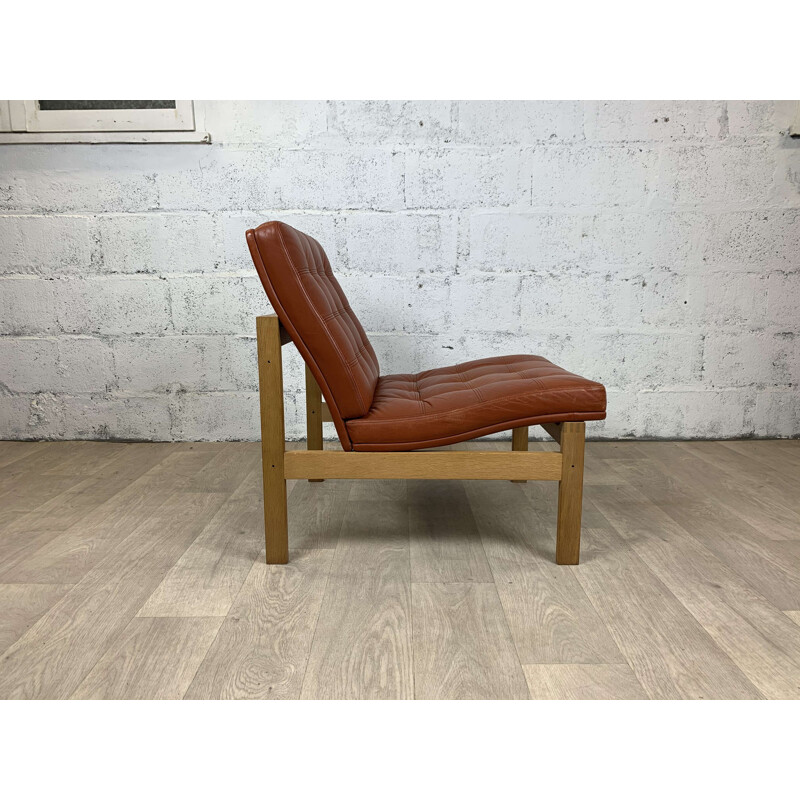 Vintage oak and leather armchair by France & Son, Denmark 1960s
