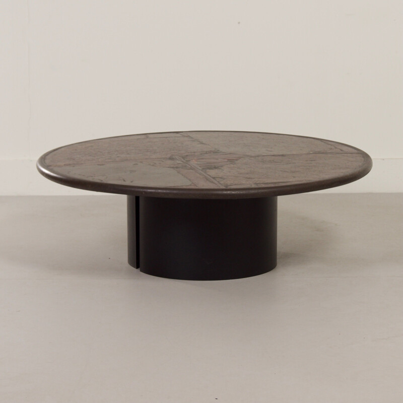 Table basse vintage en pierre naturelle brune par Paul Kingma 1990