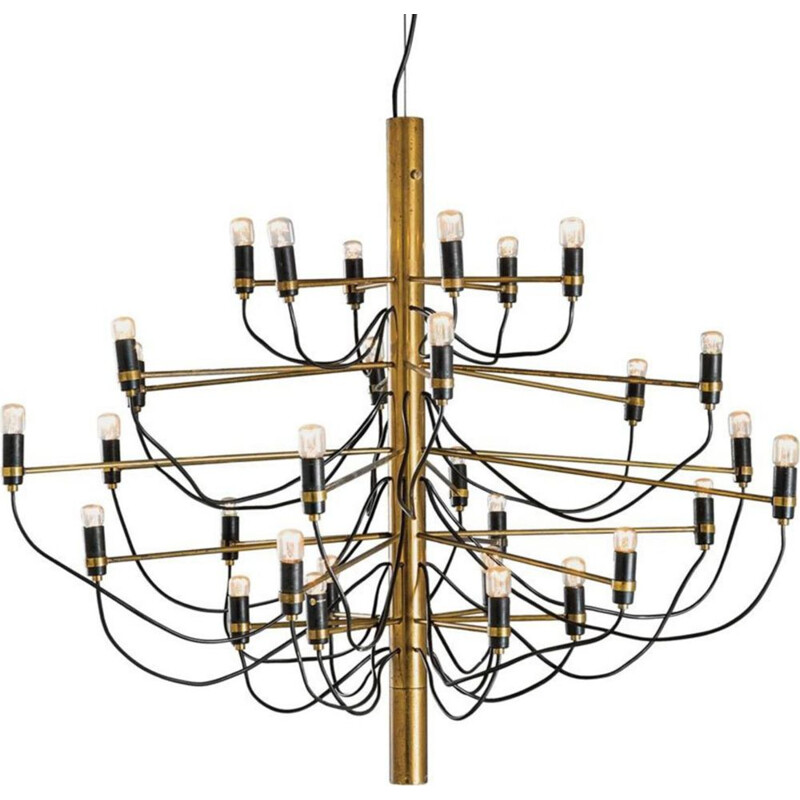 Vintage chandelier in chromed and gilded brass by Gino Sarfatti 1970s