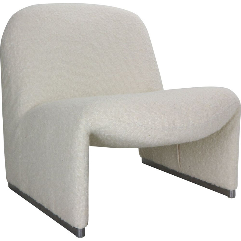 Vintage "Alky" armchair in off-white curly fabric by Giancarlo Piretti for Castelli 1970s