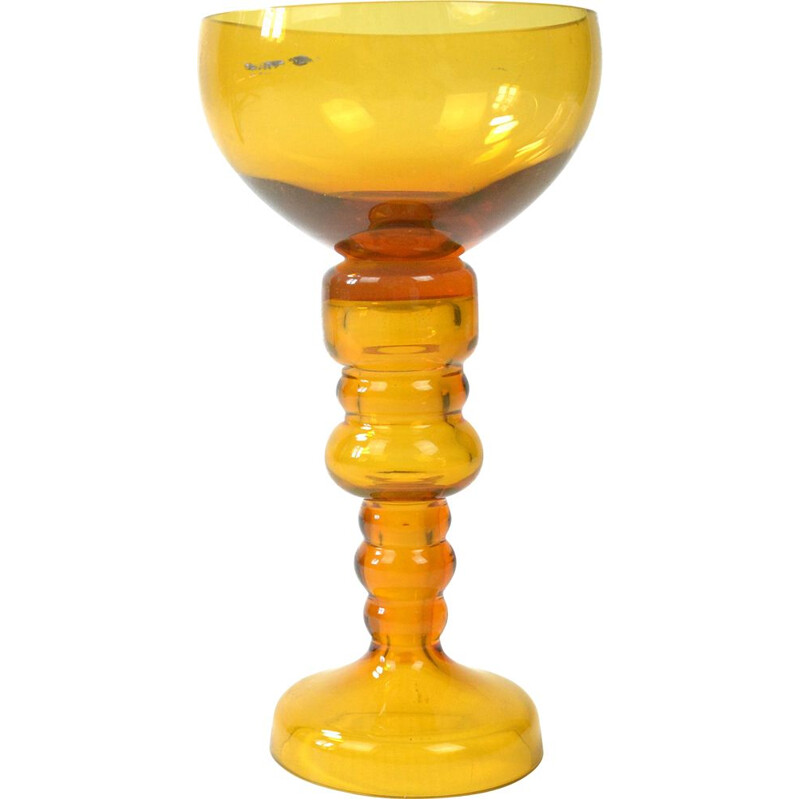 Vintage honey glass candlestick by Friedrich Kristall Germany 1970s