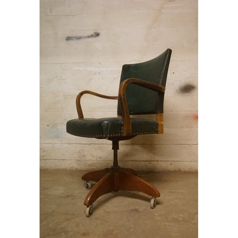 Vintage dark stained beechwood office chair 1930s