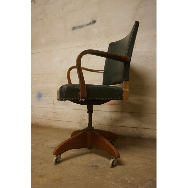 Vintage dark stained beechwood office chair 1930s