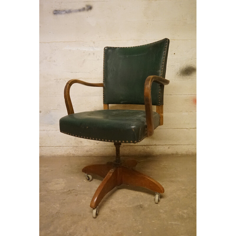 Vintage dark stained beechwood office chair 1930s