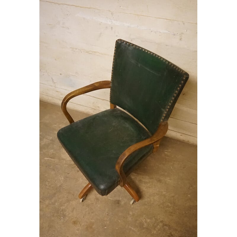 Vintage dark stained beechwood office chair 1930s