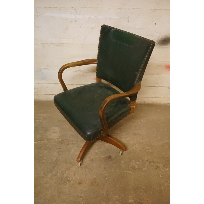 Vintage dark stained beechwood office chair 1930s