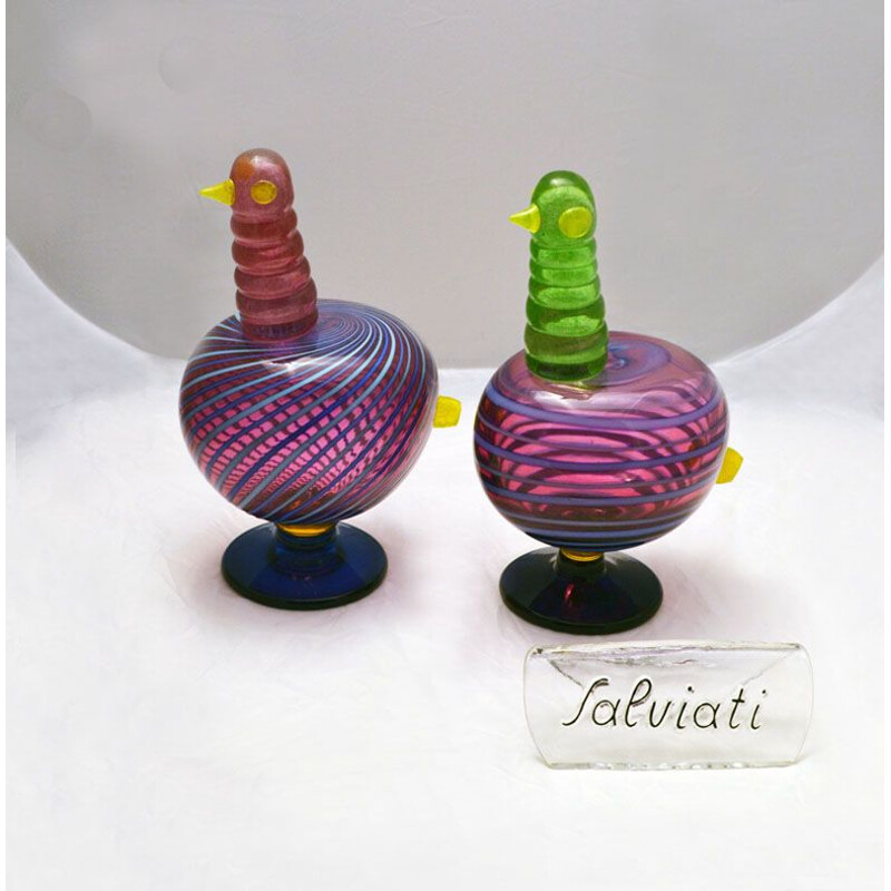 Pair of vintage glass chickens by Luciano Gaspari Salviati, 1970