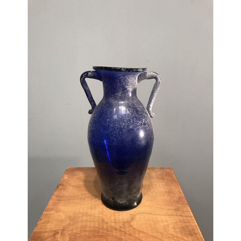 Vase vintage en verre bleu colbat Italie 1935