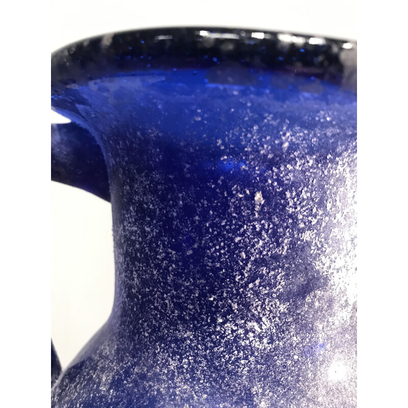 Vintage blue glass vase colbat Italy 1935s