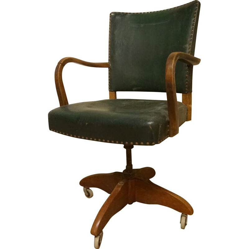 Vintage dark stained beechwood office chair 1930s