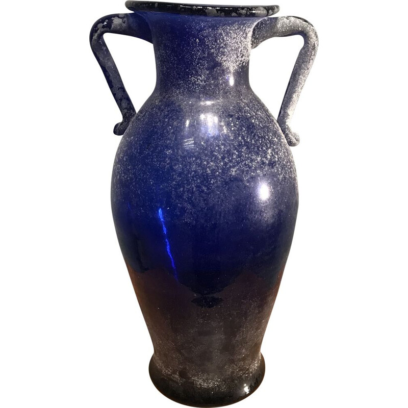 vase vintage en verre - bleu