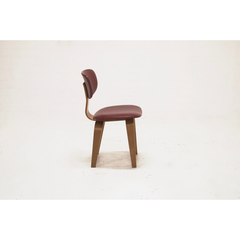 Pastoe SB02 chair in wood and red vinyl, Cees BRAAKMAN - 1952