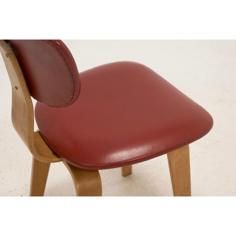 Chaise Pastoe SB02 en bois et vinyle rouge, Cees BRAAKMAN - 1952