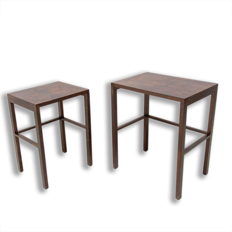 Pair of vintage nesting tables in beech wood by Jindrich Halabala, 1950