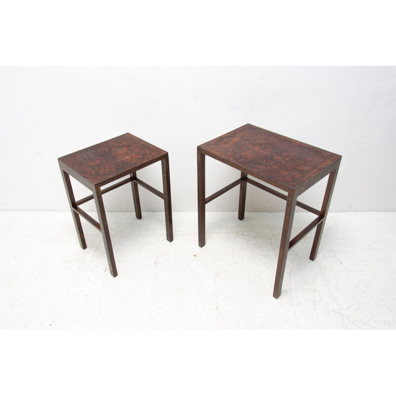 Pair of vintage nesting tables in beech wood by Jindrich Halabala, 1950