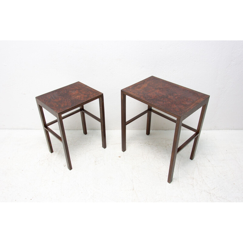 Paire de tables vintage gigognes en bois de hêtre par Jindrich Halabala, 1950