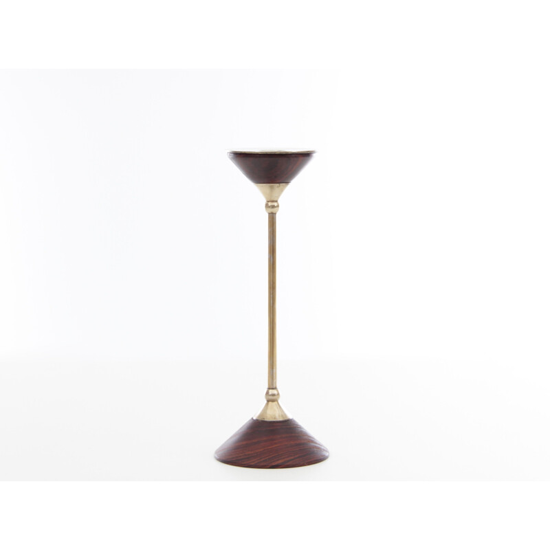 Vintage rosewood and brass candlestick