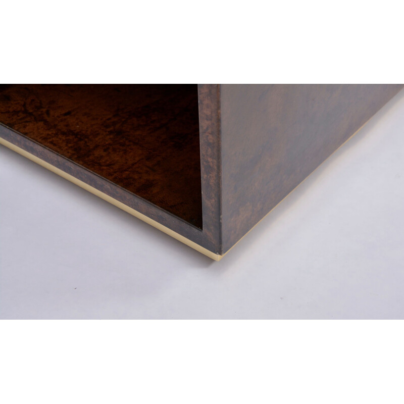 Vintage bedside tables in lacquered goat skin brown by Aldo Tura