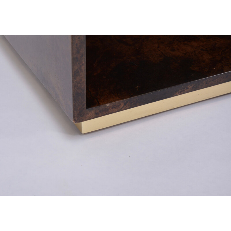 Vintage bedside tables in lacquered goat skin brown by Aldo Tura