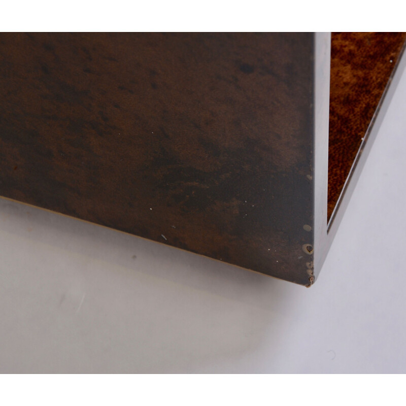 Vintage bedside tables in lacquered goat skin brown by Aldo Tura