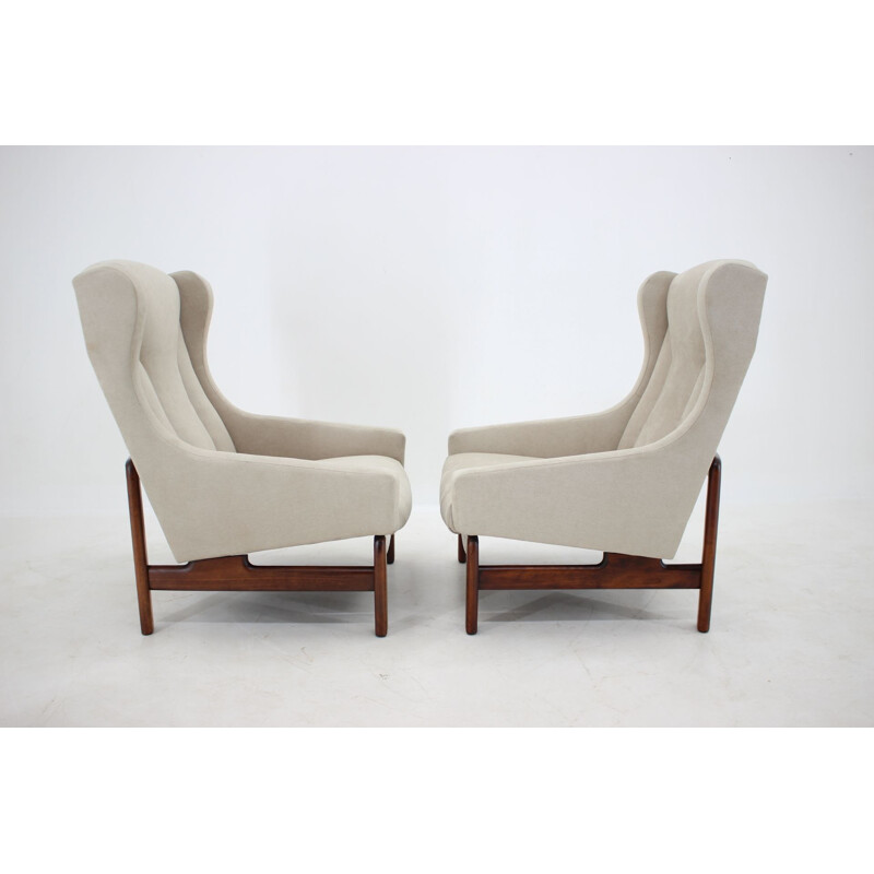 Pair of vintage armchairs and stool Czechoslovakia 1970s