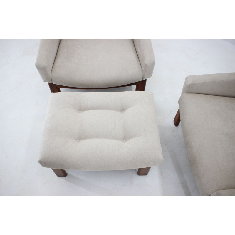 Pair of vintage armchairs and stool Czechoslovakia 1970s