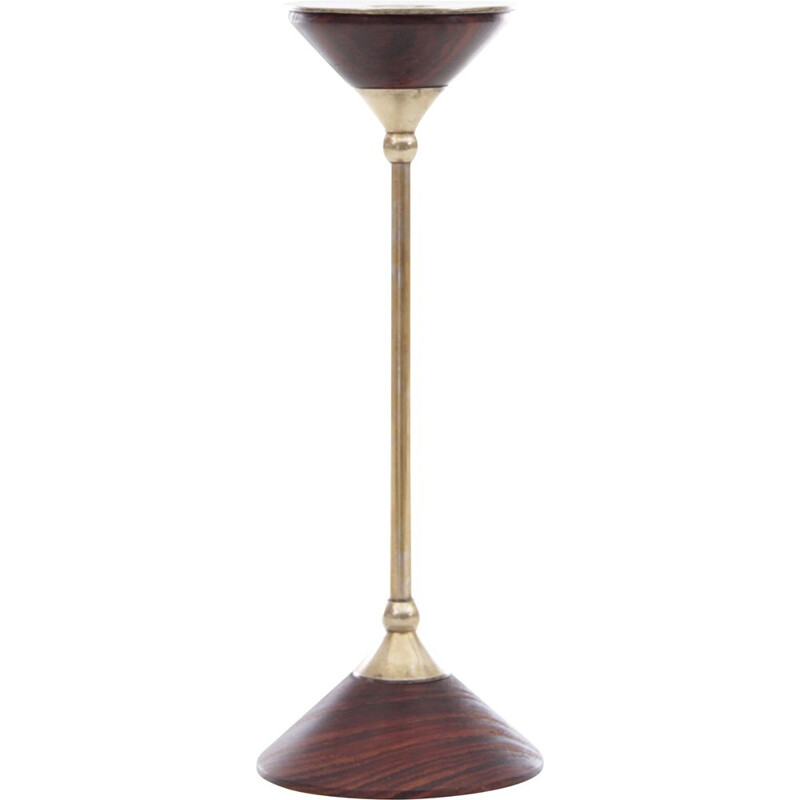 Vintage rosewood and brass candlestick