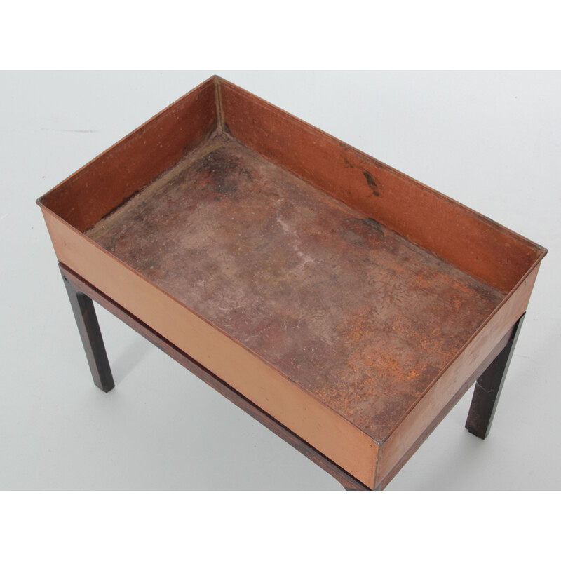 Vintage teak and copper planter