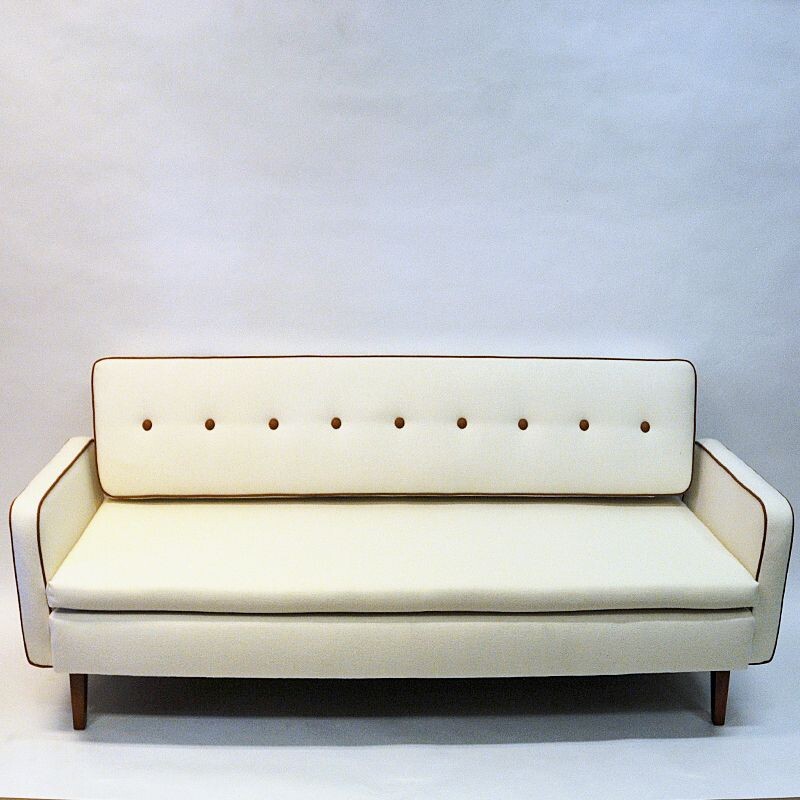 Vintage white wool sofa and daybed by Ire Möbler Sweden 1950s