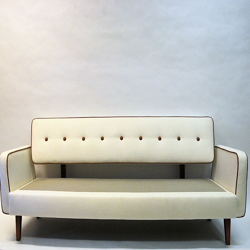 Vintage white wool sofa and daybed by Ire Möbler Sweden 1950s