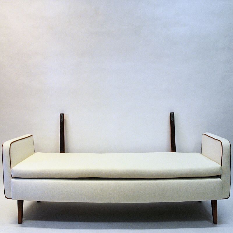 Vintage white wool sofa and daybed by Ire Möbler Sweden 1950s